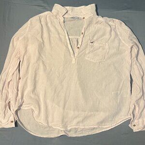 Hollister Light Pink and White Long Sleeve Shirt - Size XL